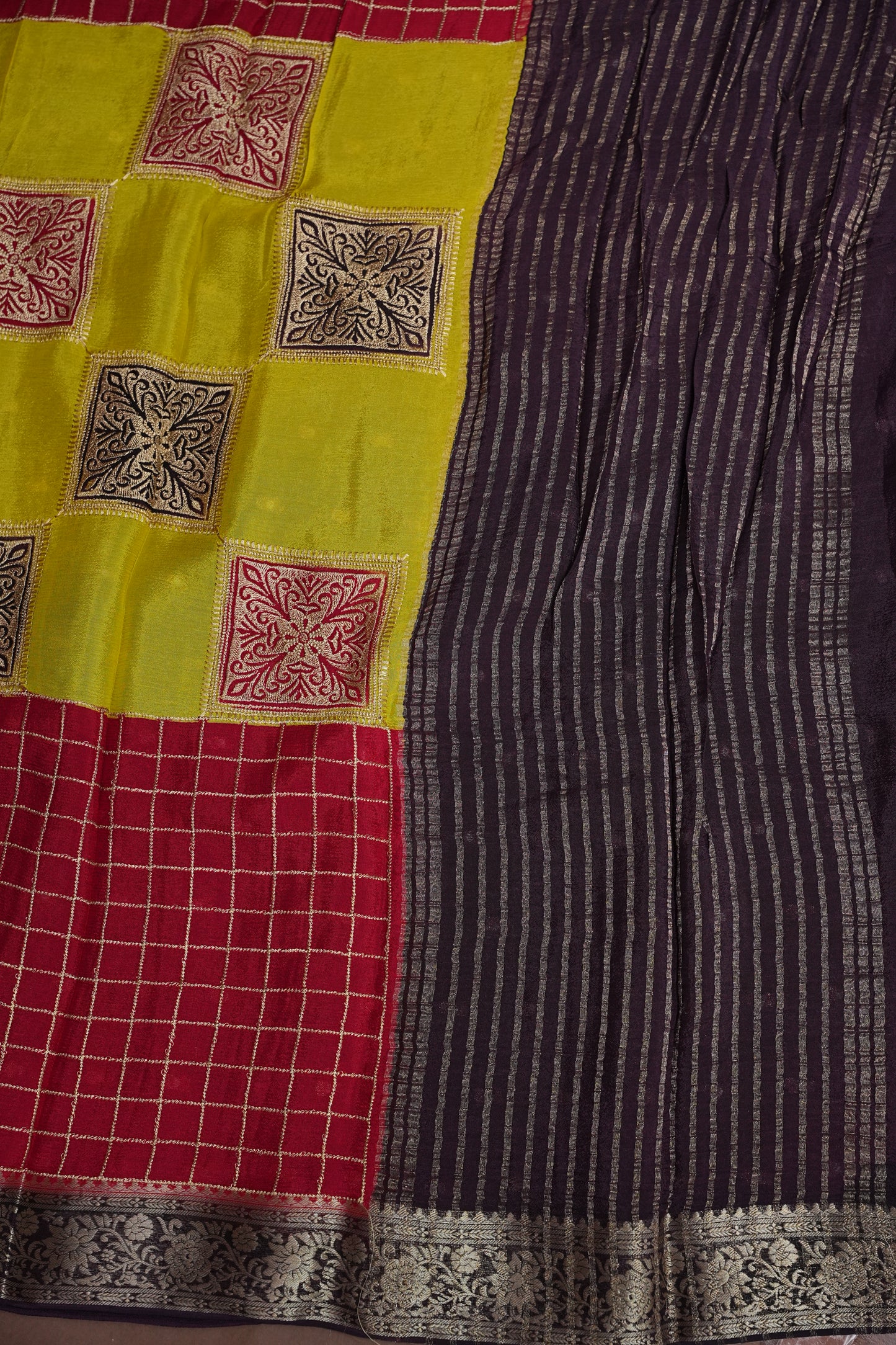 Banarasi Georgette Crepe Saree - Yellow and Red