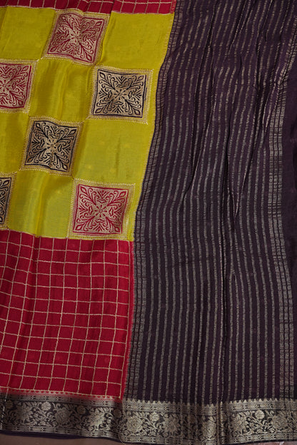 Banarasi Georgette Crepe Saree - Yellow and Red
