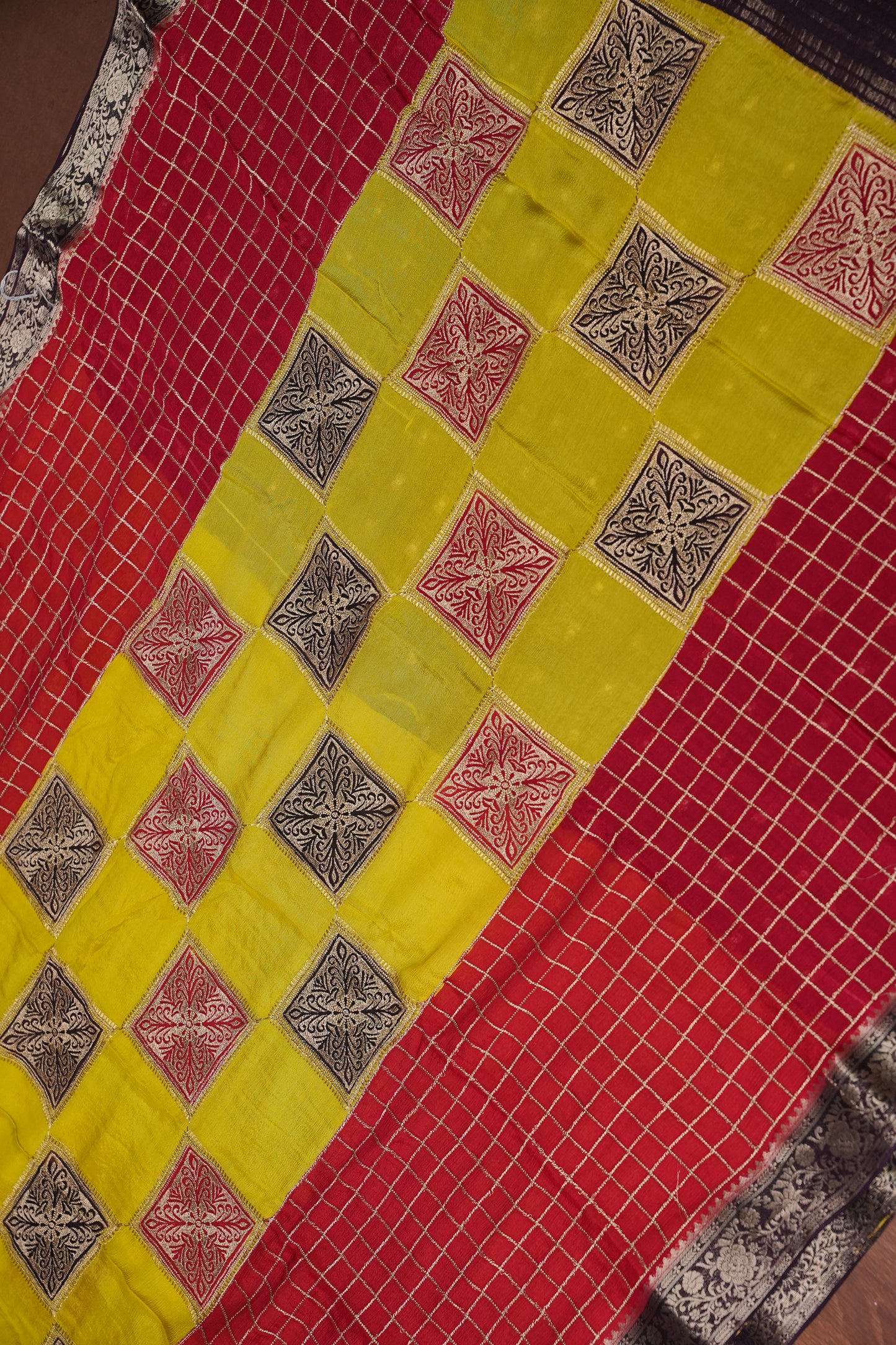 Banarasi Georgette Crepe Saree - Yellow and Red