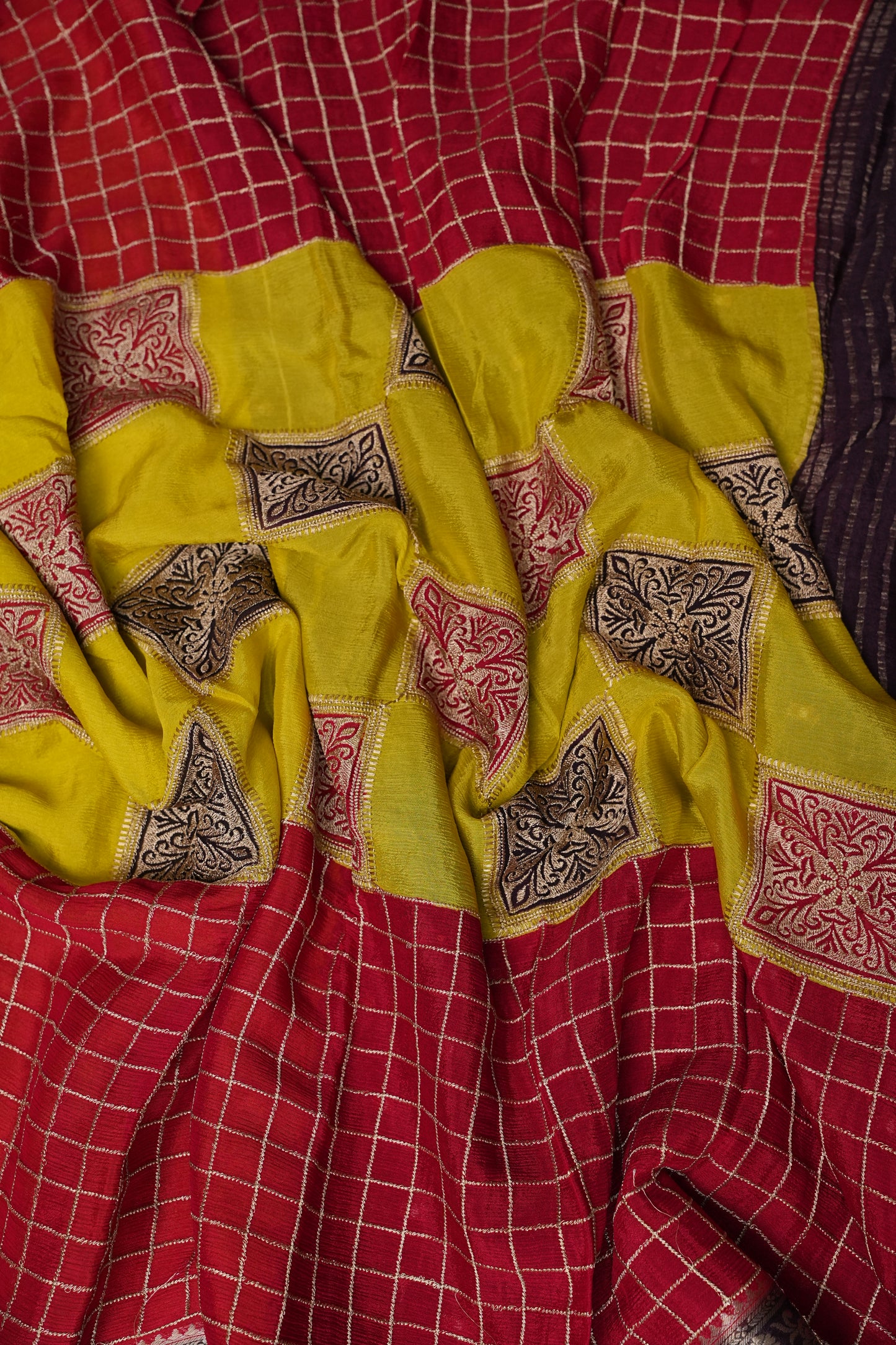 Banarasi Georgette Crepe Saree - Yellow and Red