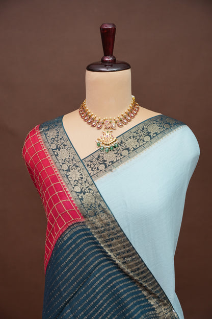 Banarasi Georgette Crepe Saree - Powder Blue
