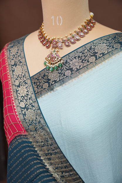 Banarasi Georgette Crepe Saree - Powder Blue