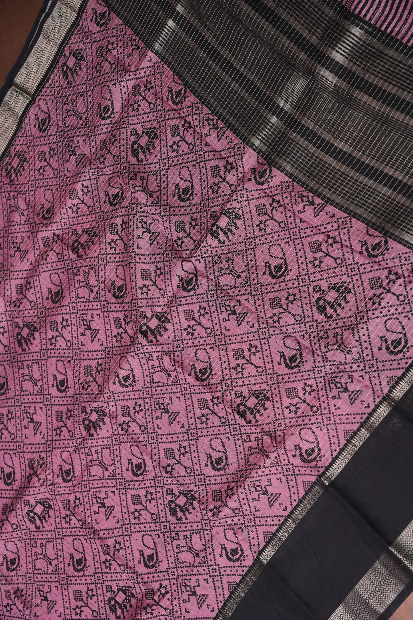 Crepe Silk Saree with Patola Prints - Pink