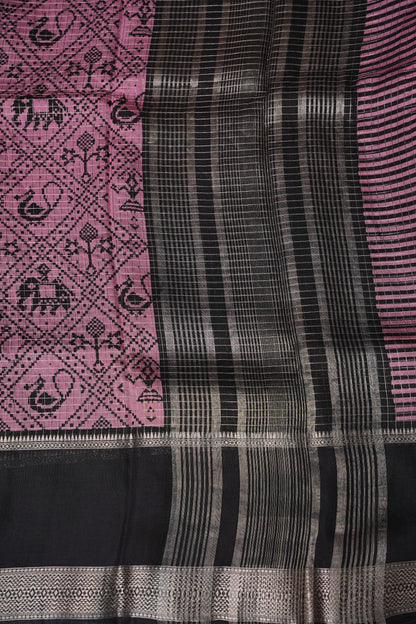 Crepe Silk Saree with Patola Prints - Pink