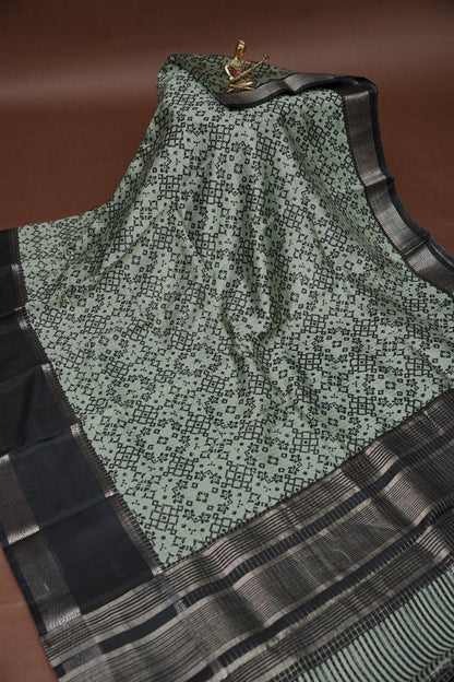 Crepe Silk Saree with Patola Prints - Powder Blue