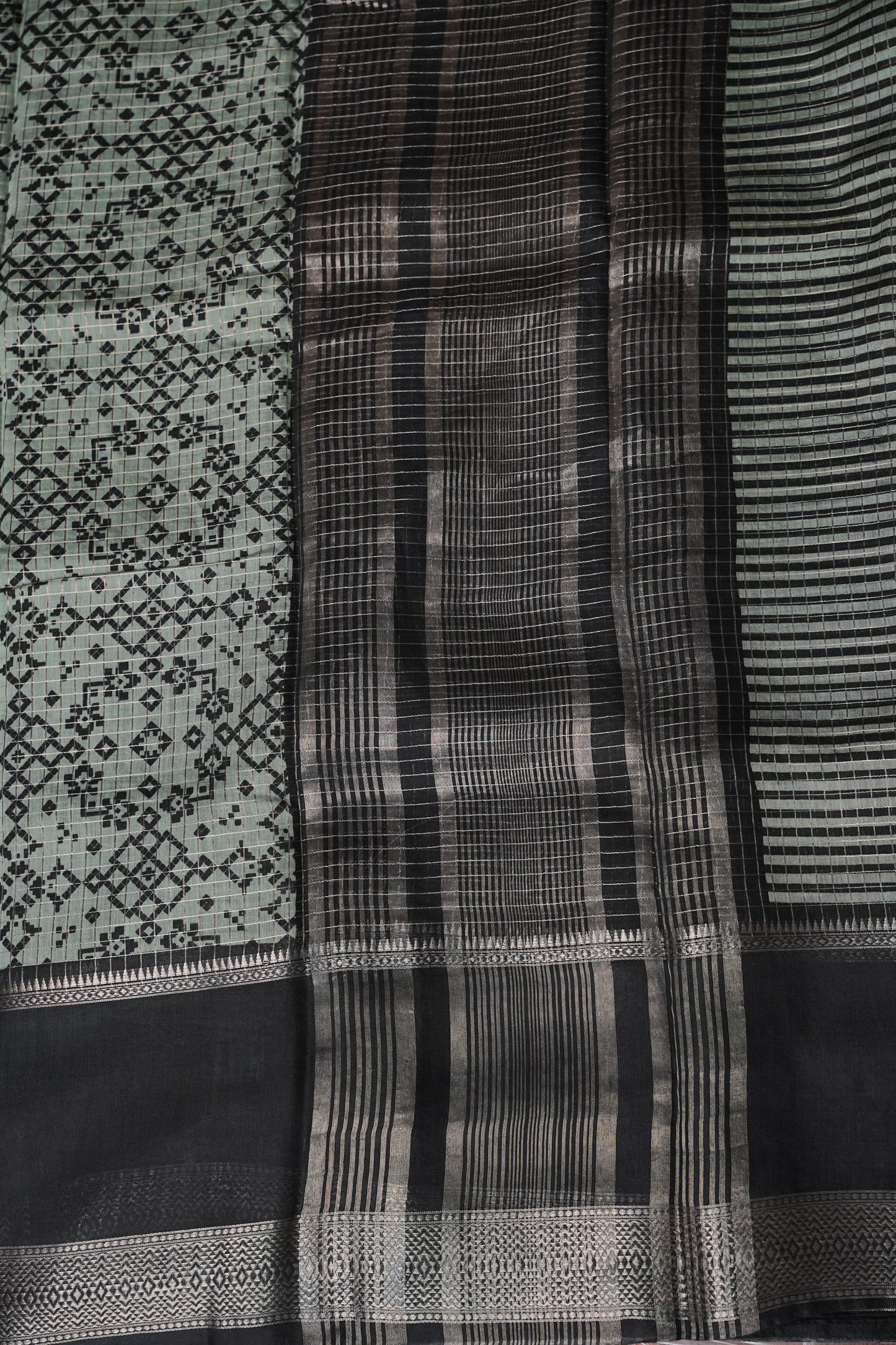 Crepe Silk Saree with Patola Prints - Powder Blue