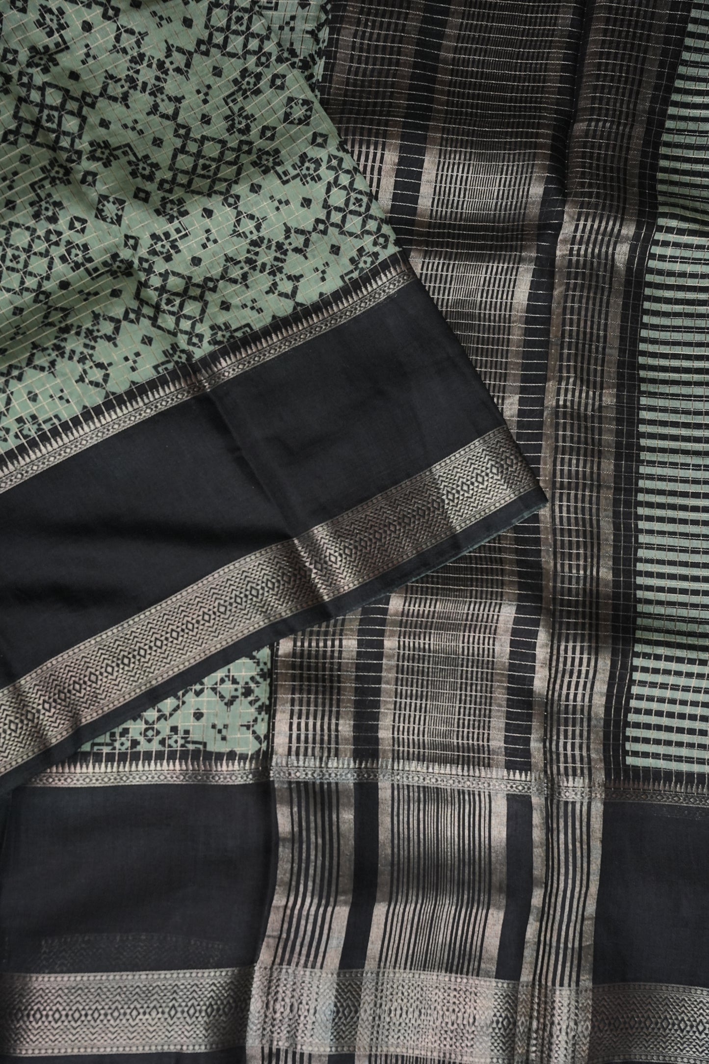 Crepe Silk Saree with Patola Prints - Powder Blue