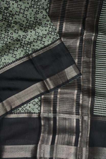 Crepe Silk Saree with Patola Prints - Powder Blue