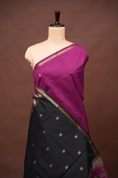 Maheshwari Silk Cotton Saree - Magenta & Black