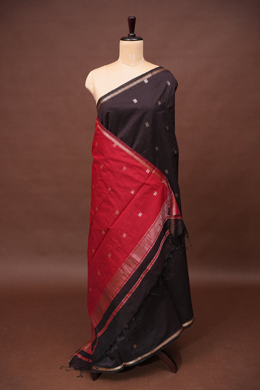 Maheshwari Silk Cotton Saree - Black