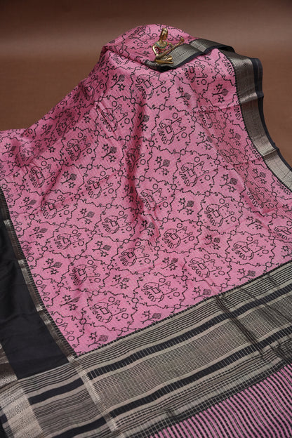 Crepe Silk Saree with Patola Prints - Pink