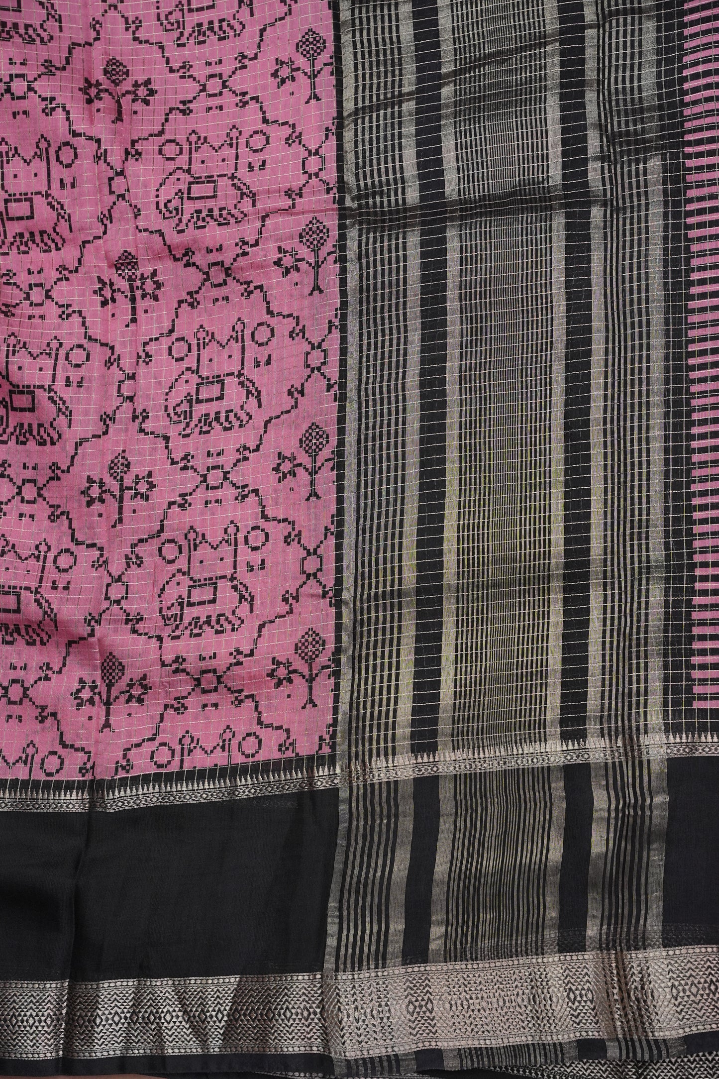 Crepe Silk Saree with Patola Prints - Pink