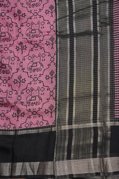 Crepe Silk Saree with Patola Prints - Pink