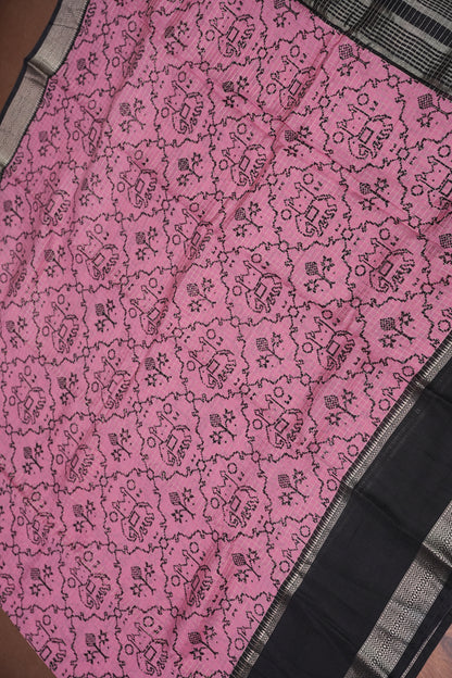 Crepe Silk Saree with Patola Prints - Pink