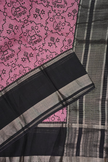 Crepe Silk Saree with Patola Prints - Pink