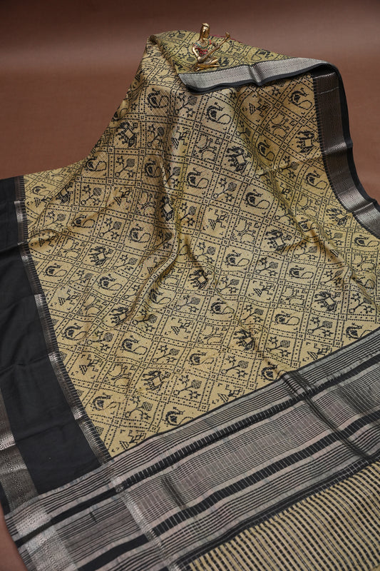 Crepe Silk Saree with Patola Prints - Lemon Yellow