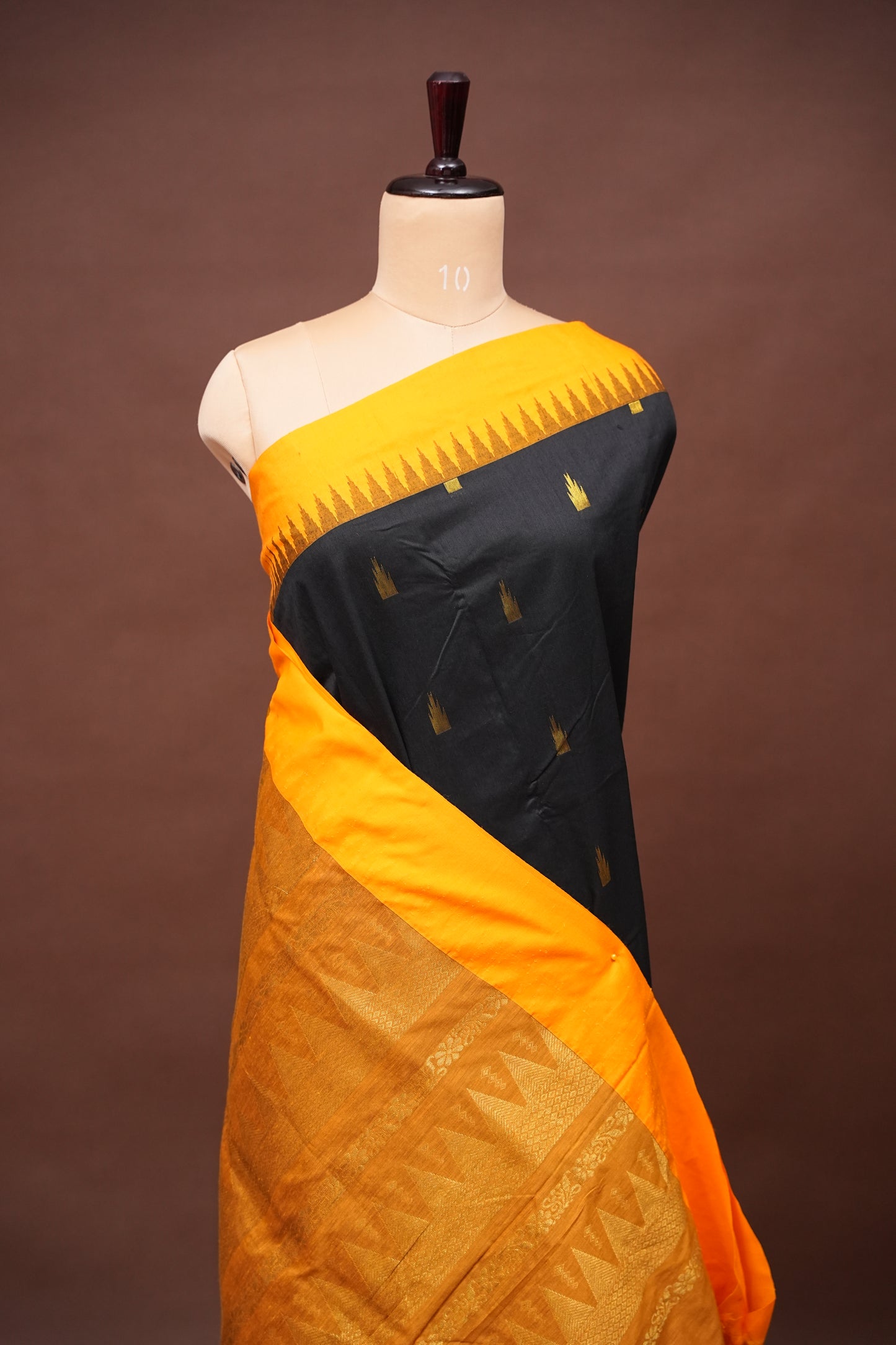 Temple Border Silk Cotton Saree - Black