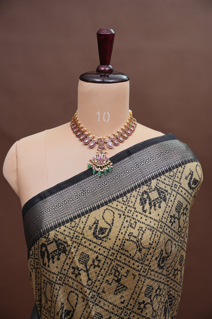Crepe Silk Saree with Patola Prints - Lemon Yellow