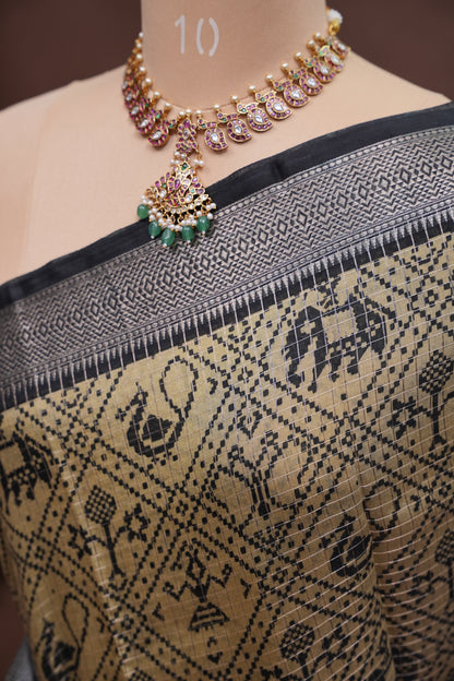 Crepe Silk Saree with Patola Prints - Lemon Yellow