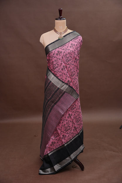 Crepe Silk Saree with Patola Prints - Pink