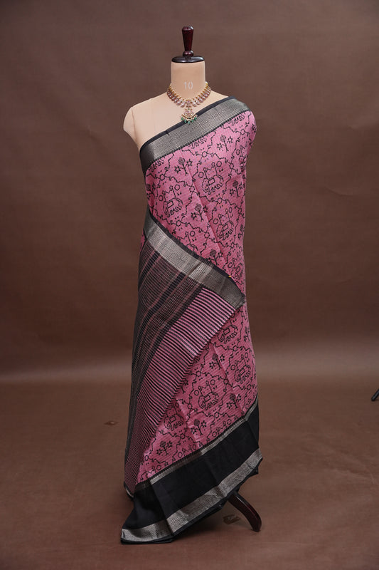 Crepe Silk Saree with Patola Prints - Pink
