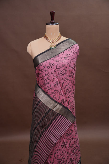 Crepe Silk Saree with Patola Prints - Pink
