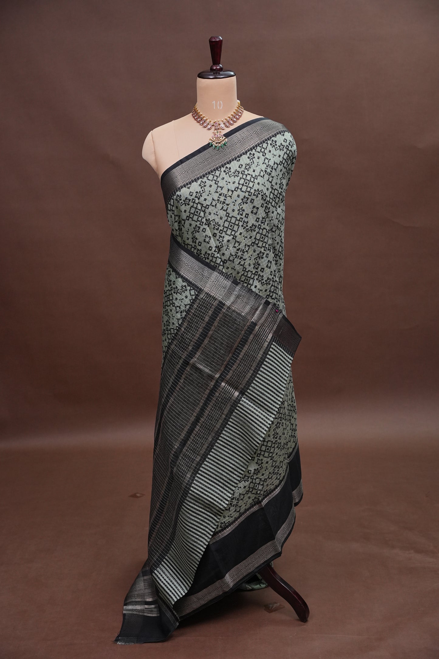 Crepe Silk Saree with Patola Prints - Powder Blue