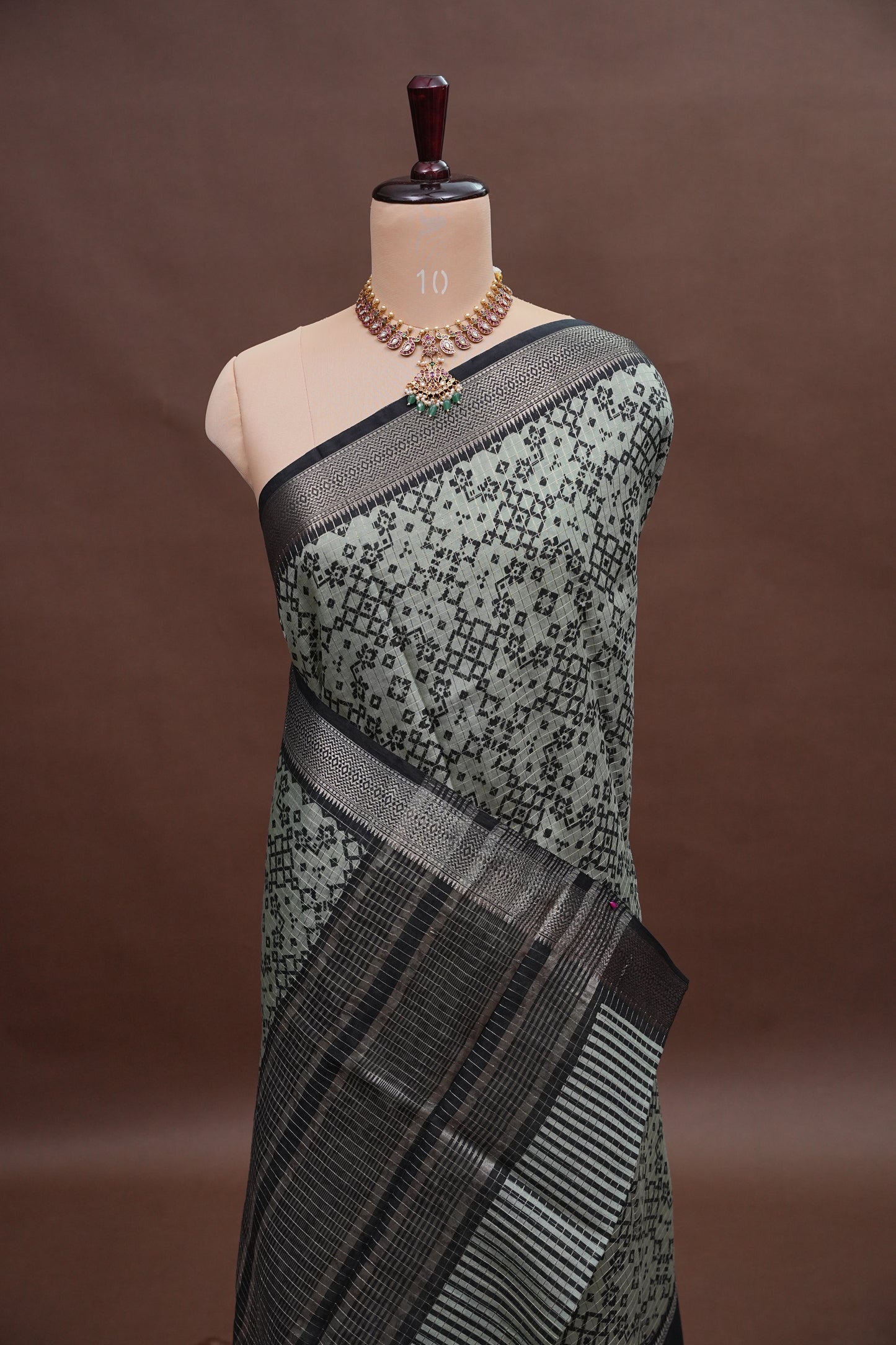 Crepe Silk Saree with Patola Prints - Powder Blue