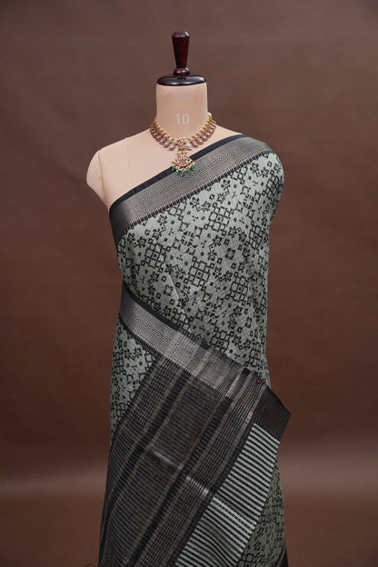 Crepe Silk Saree with Patola Prints - Powder Blue