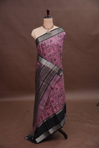 Crepe Silk Saree with Patola Prints - Pink