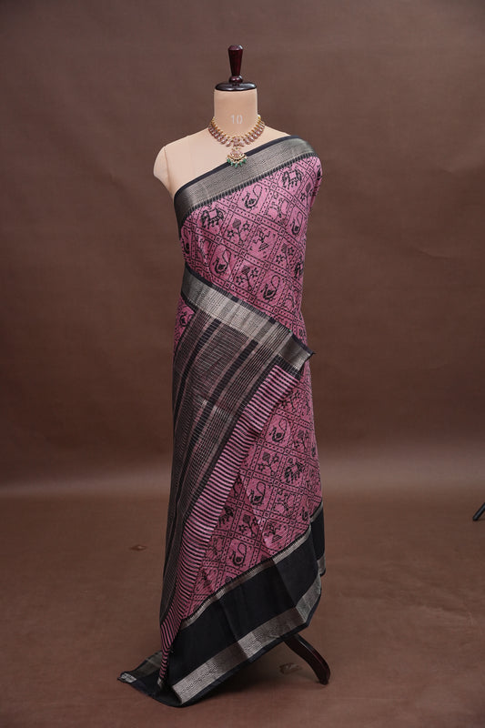 Crepe Silk Saree with Patola Prints - Pink