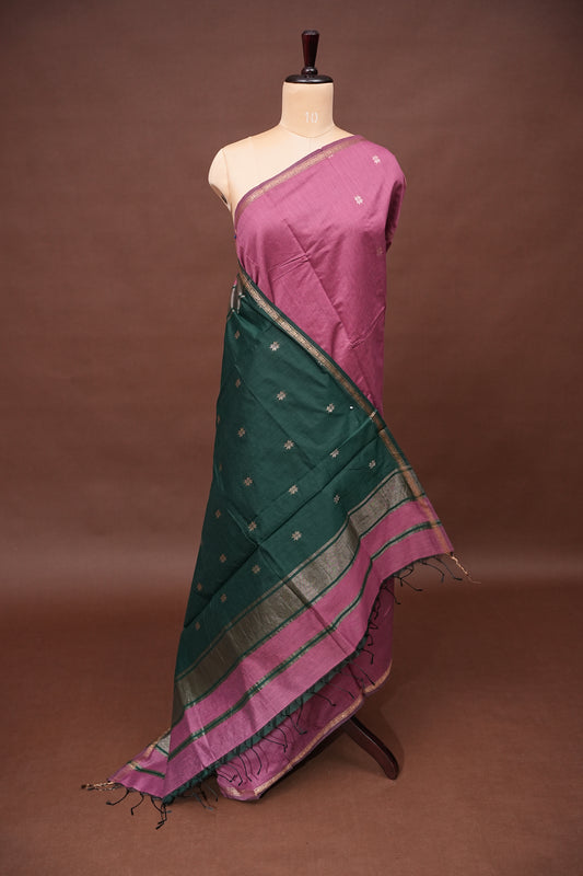 Maheshwari Silk Cotton Saree - Onion Pink