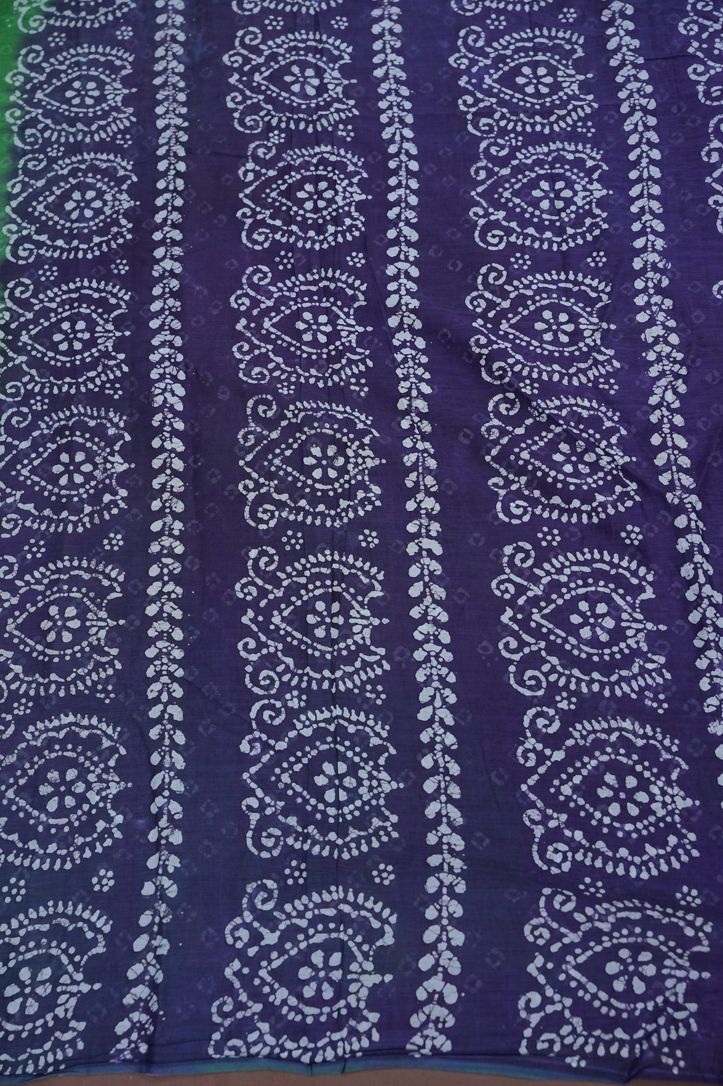 Batik Printed Mulmul Cotton Saree - Green