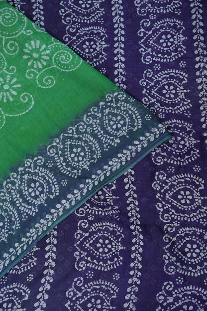 Batik Printed Mulmul Cotton Saree - Green
