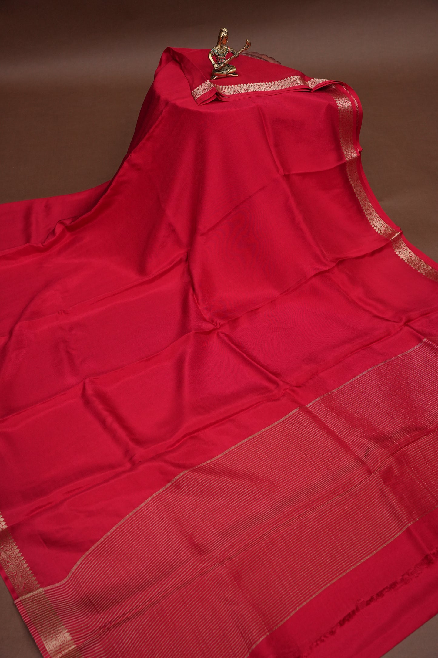 Deep Red Crepe Silk Saree with Embroidered Blouse