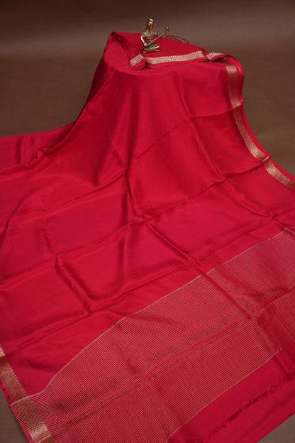 Deep Red Crepe Silk Saree with Embroidered Blouse
