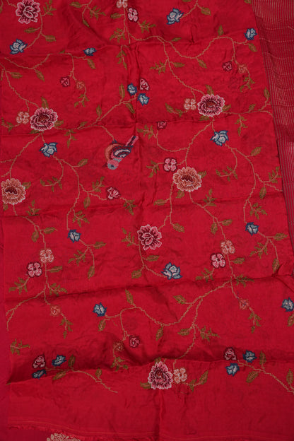 Deep Red Crepe Silk Saree with Embroidered Blouse