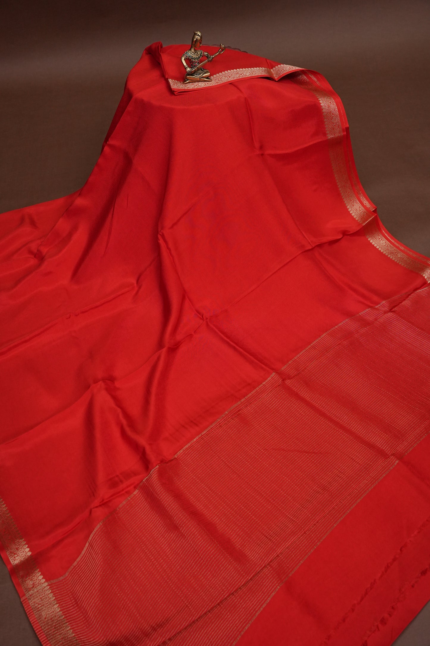 Bright Red Crepe Silk Saree with Embroidered Blouse
