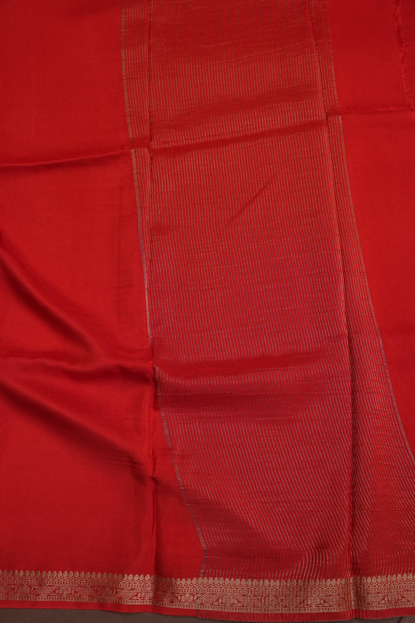 Bright Red Crepe Silk Saree with Embroidered Blouse