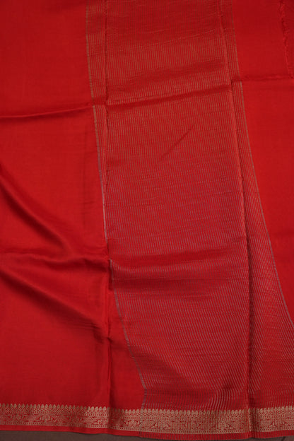 Bright Red Crepe Silk Saree with Embroidered Blouse