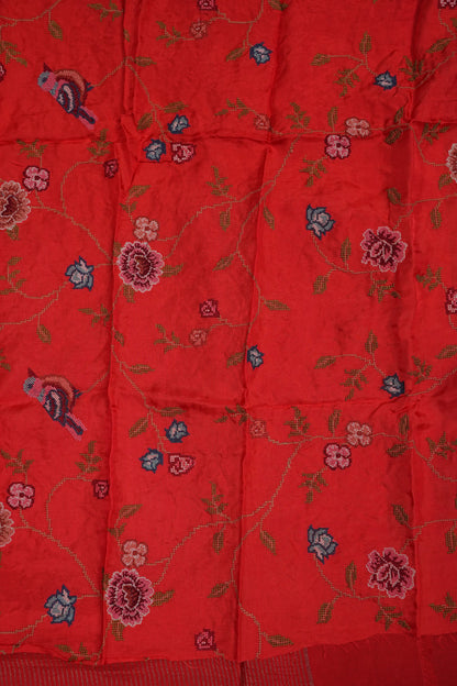 Bright Red Crepe Silk Saree with Embroidered Blouse