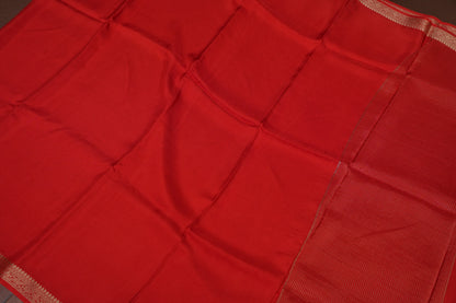 Bright Red Crepe Silk Saree with Embroidered Blouse