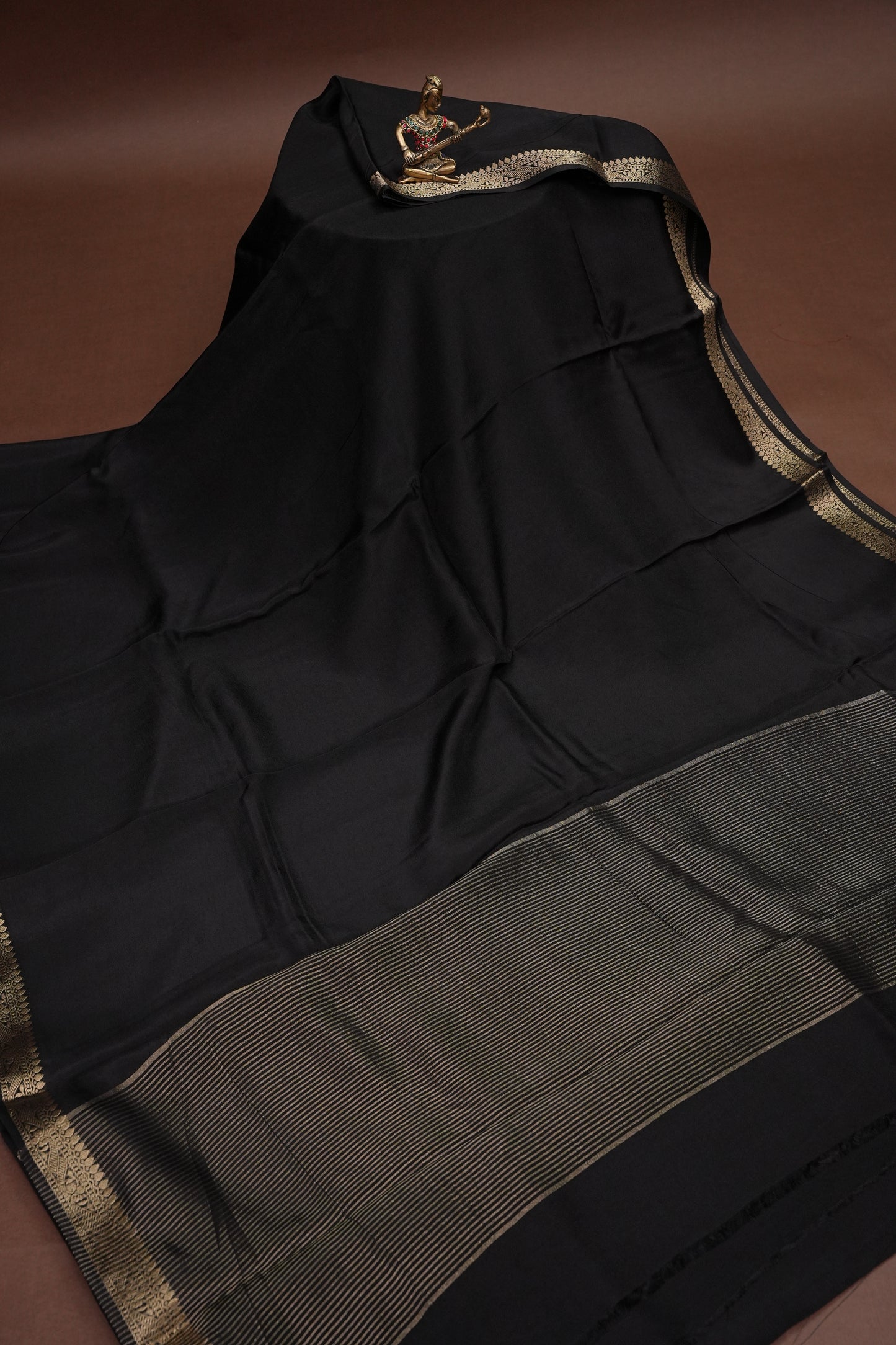 Black Crepe Silk Saree with Embroidered Blouse