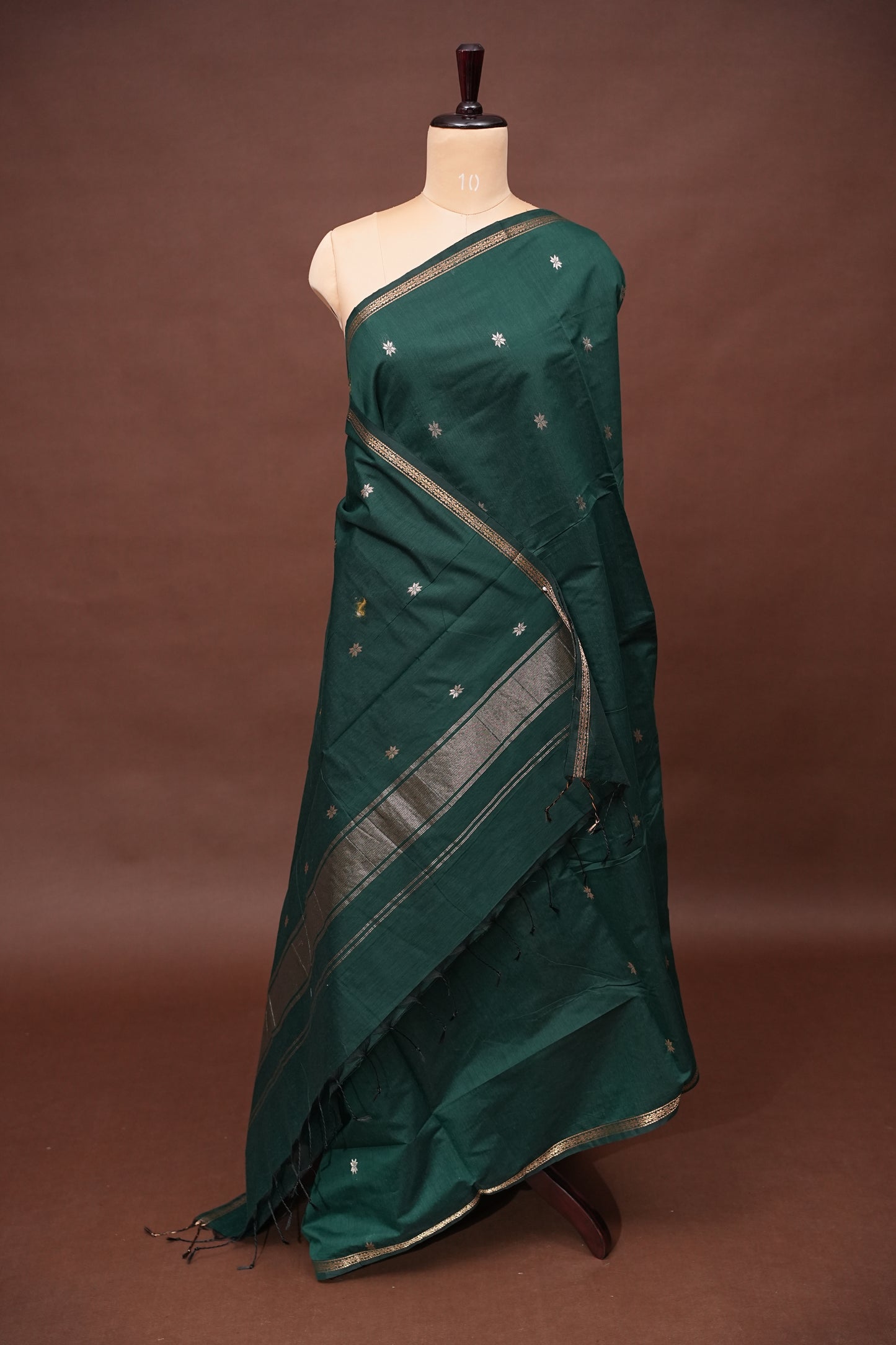 Maheshwari Silk Cotton Saree - Bottle Green