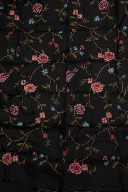 Black Crepe Silk Saree with Embroidered Blouse