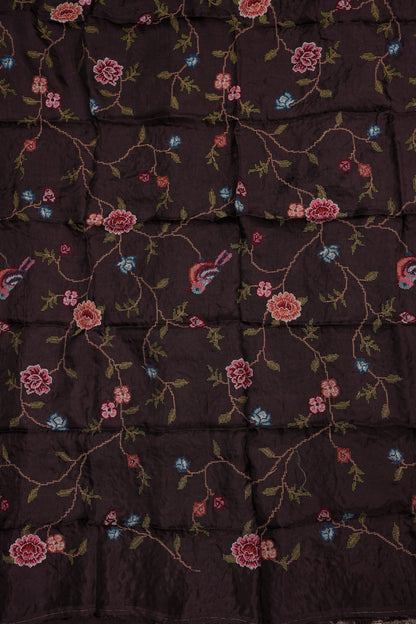 Crepe Silk Coffee Color with Embroidered Blouse