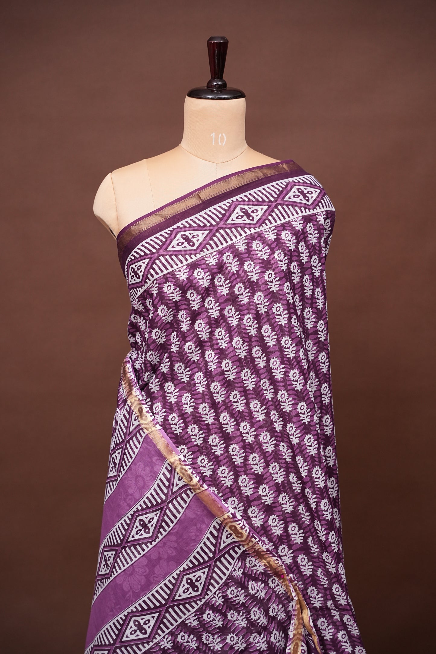 Mul Mul Cotton Ajrak Print Saree - Wine