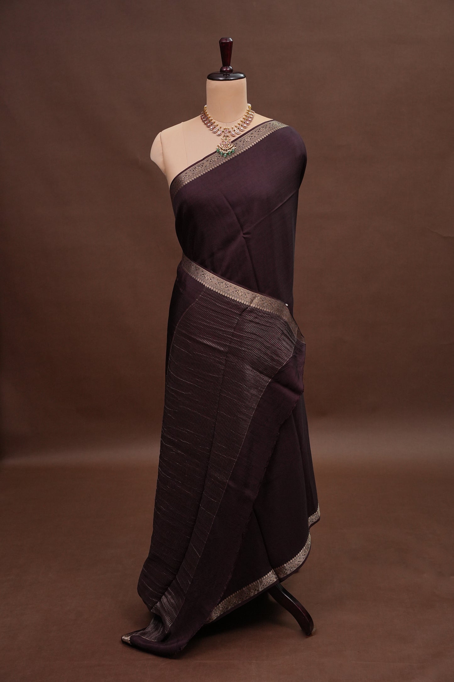 Crepe Silk Coffee Color with Embroidered Blouse