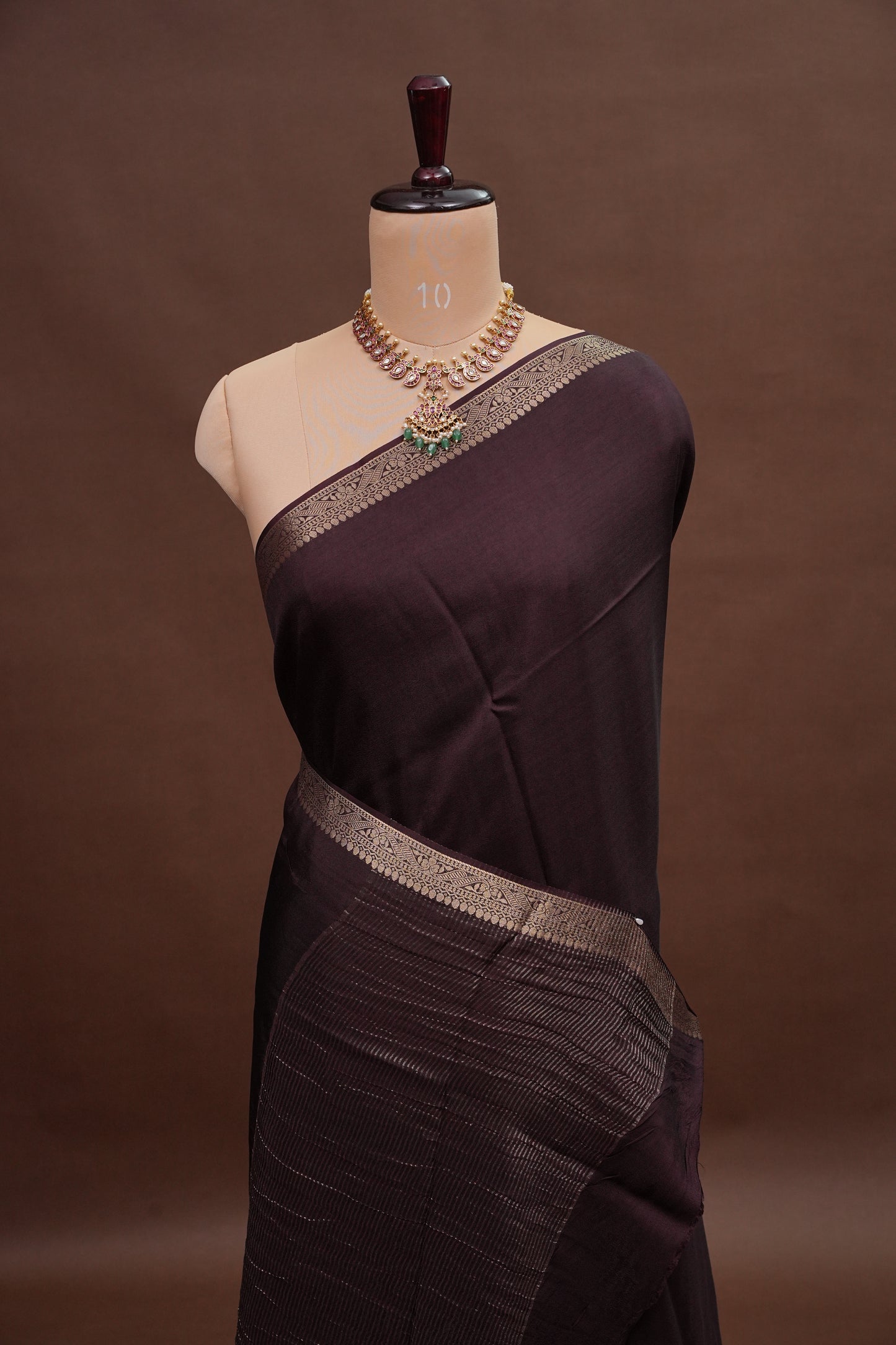 Crepe Silk Coffee Color with Embroidered Blouse
