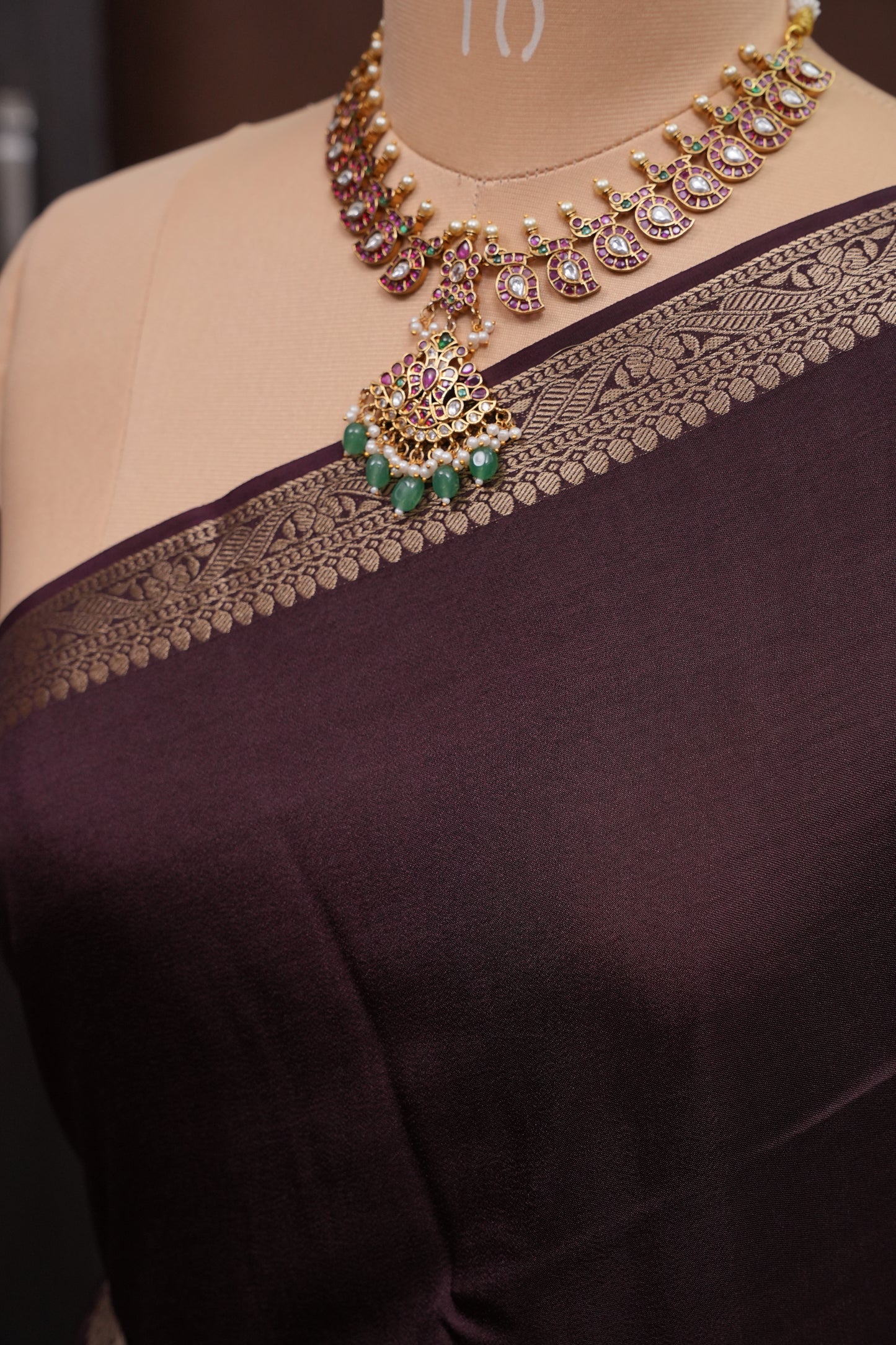 Crepe Silk Coffee Color with Embroidered Blouse